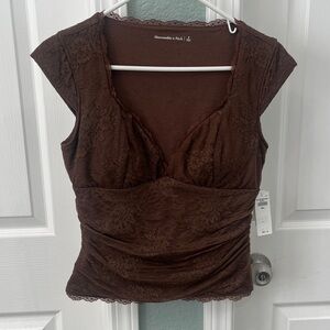 Abercrombie & Fitch Chocolate Brown Lace Cap-Sleeve Top
